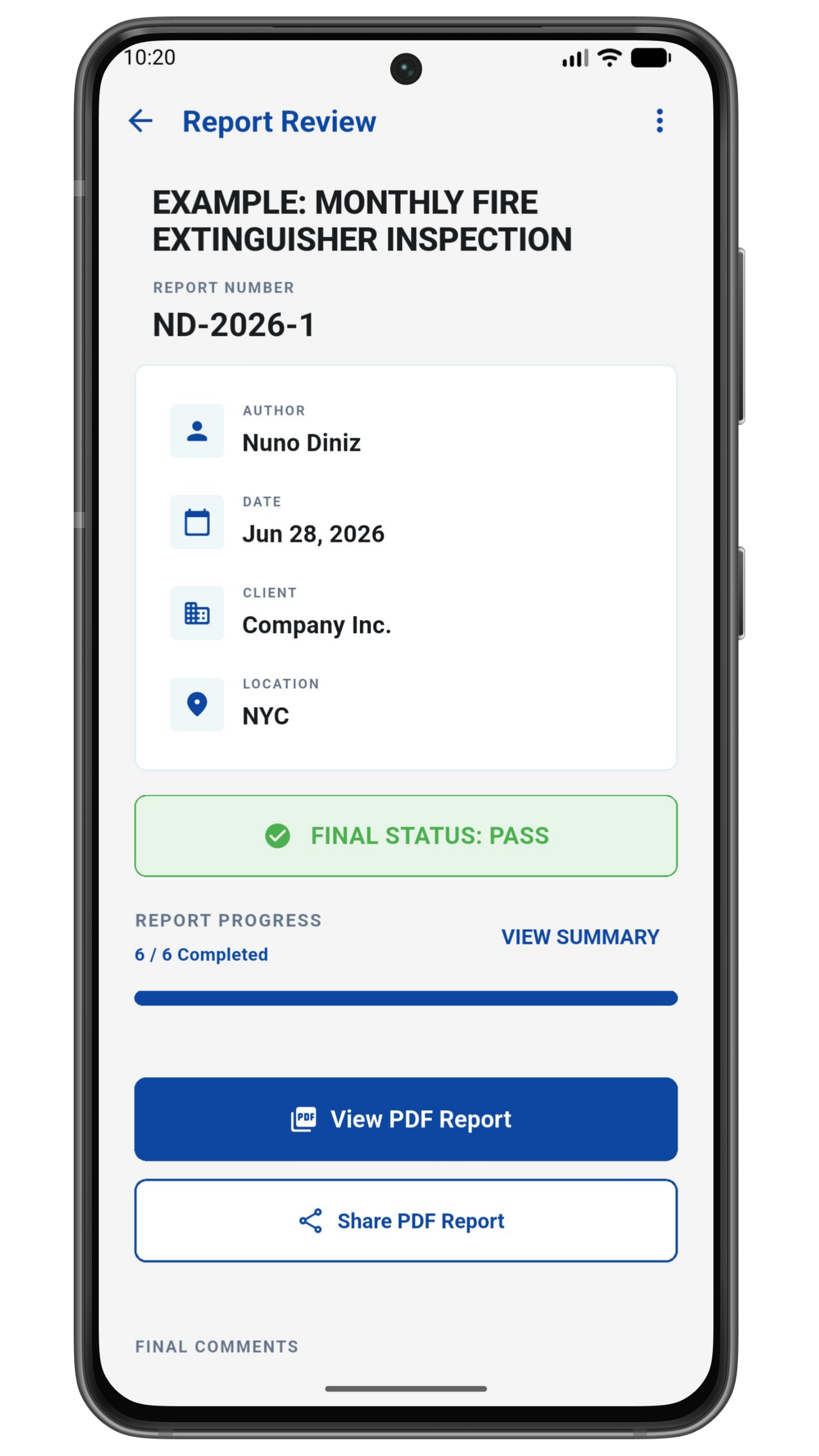 App dashboard screen