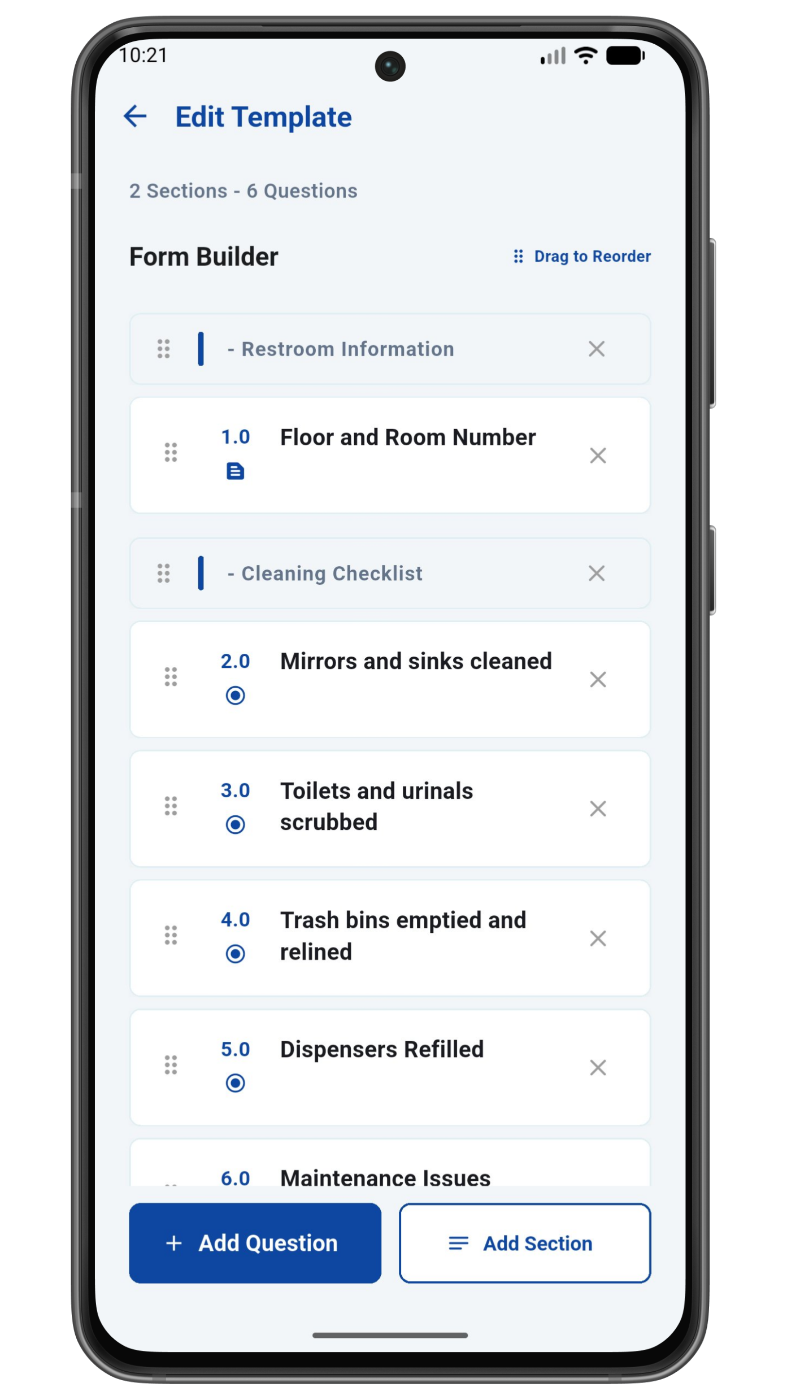 App settings screen